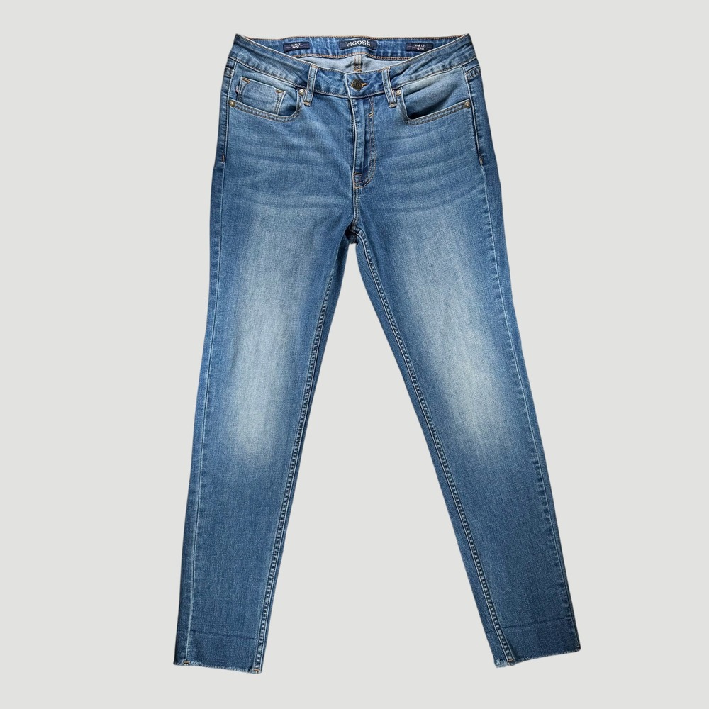 Vigoss Marley Skinny Jeans Mid Rise Women's Sz 28x26 Blue Raw Hem Grunge Bodycon